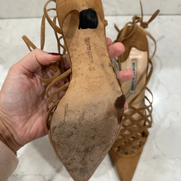 Manolo Blahnik Brown Suede Lace-Up slingbacks size 39 - Picture 4 of 8